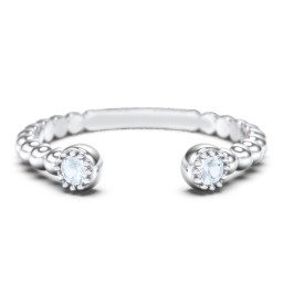 Beaded Ball Open Cuff Ring with Gemstones in 925 Sterling Silver with Aquamarine