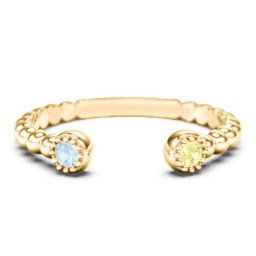 Beaded Ball Open Cuff Ring with Gemstones in 10K Solid Yellow Gold with Blue Topaz and Citrine