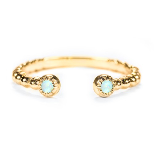 Beaded Ball Open Cuff Ring with Gemstones – 10K Yellow Gold with Blue Topaz and Citrine