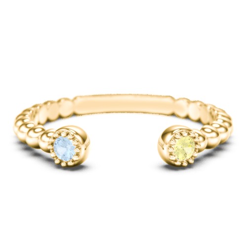 Beaded Ball Open Cuff Ring with Gemstones – 10K Yellow Gold with Blue Topaz and Citrine