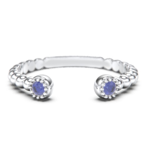 Beaded Ball Open Cuff Ring with Gemstones
