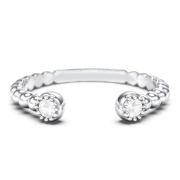 Beaded Ball Open Cuff Ring with Gemstones in 925 Sterling Silver with Cubic Zirconia