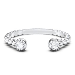 Beaded Ball Open Cuff Ring with Gemstones in 925 Sterling Silver with Diamond