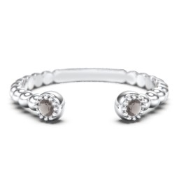 Beaded Ball Open Cuff Ring with Gemstones in 925 Sterling Silver with Smokey Quartz