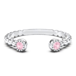 Beaded Ball Open Cuff Ring with Gemstones in 925 Sterling Silver with Pink Tourmaline