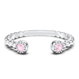 Beaded Ball Open Cuff Ring with Gemstones in 925 Sterling Silver with Pink Tourmaline