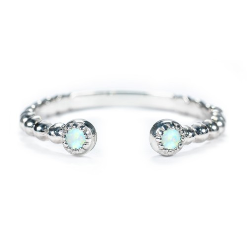 Beaded Ball Open Cuff Ring with Gemstones – Sterling Silver with Cubic Zirconia