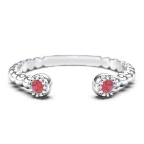 Beaded Ball Open Cuff Ring with Gemstones – Sterling Silver with Garnet
