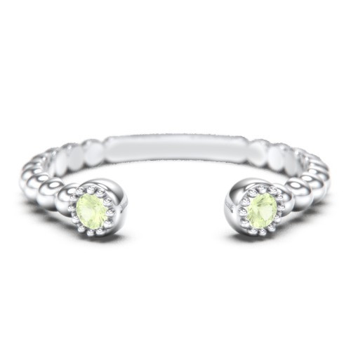 Beaded Ball Open Cuff Ring with Gemstones – Sterling Silver with Peridot