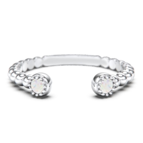 Beaded Ball Open Cuff Ring with Gemstones – Sterling Silver with Opal