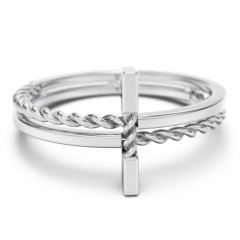 PRY Double Twisted Ring 13号 Sterling Silver Twisted Cross Ring with Double Band | Jewlr