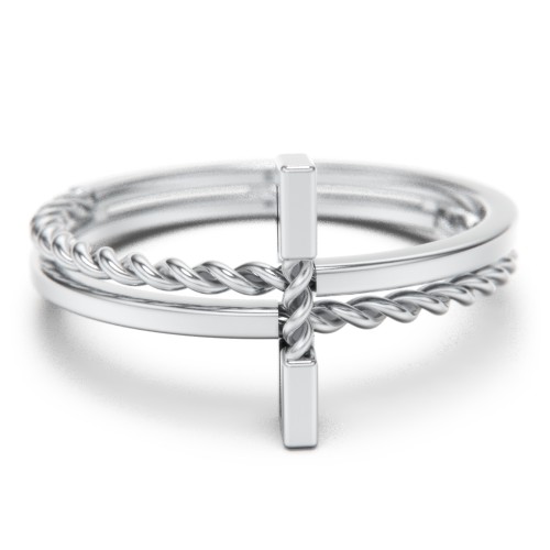 Twisted Cross Ring with Double Band – Sterling Silver