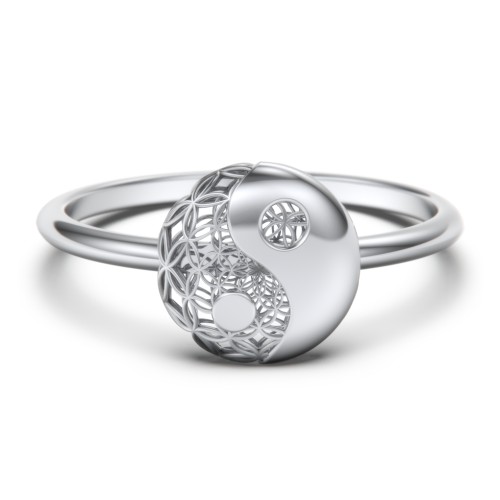 Yin-Yang Ring with Filigree Detailing – 10K White Gold