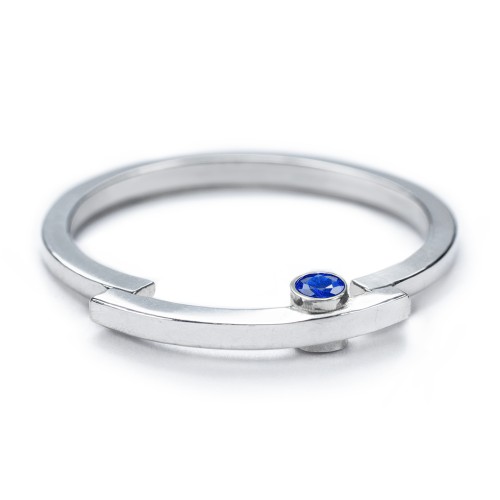 Modern Stacking Ring with Peek-A-Boo Gemstone – Sterling Silver with Cubic Zirconia