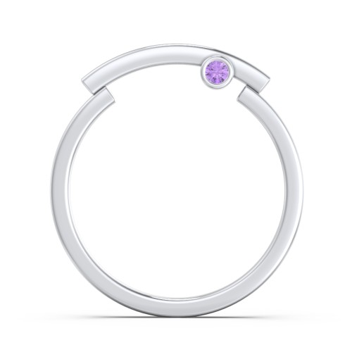 Modern Stacking Ring with Peek-A-Boo Gemstone – Sterling Silver with Amethyst