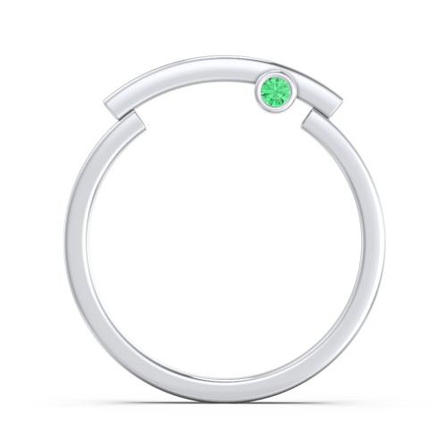 Modern Stacking Ring with Peek-A-Boo Gemstone – Sterling Silver with Emerald