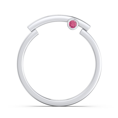 Modern Stacking Ring with Peek-A-Boo Gemstone – Sterling Silver with Ruby