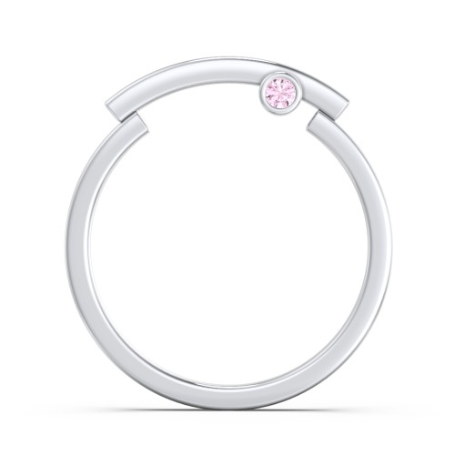 Modern Stacking Ring with Peek-A-Boo Gemstone – Sterling Silver with Pink Tourmaline