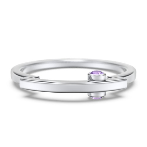 Modern Stacking Ring with Peek-A-Boo Gemstone – Sterling Silver with Amethyst