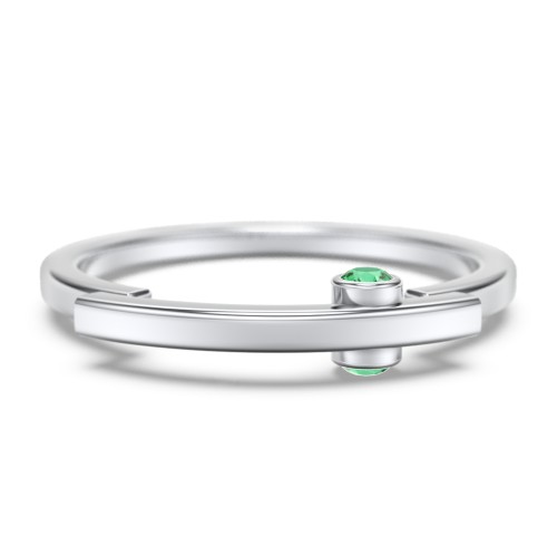 Modern Stacking Ring with Peek-A-Boo Gemstone – Sterling Silver with Emerald