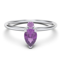 Pear Ring with Round Accent Stone in 925 Sterling Silver with Amethyst