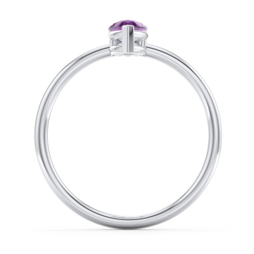 Pear Ring with Round Accent Stone – Sterling Silver with Amethyst