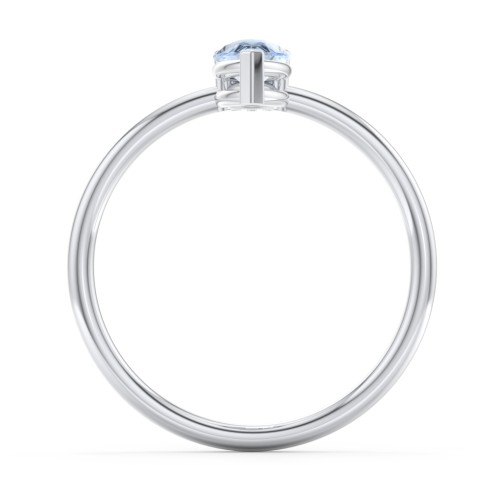 Pear Ring with Round Accent Stone – Sterling Silver with Aquamarine