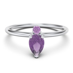 Pear Ring with Round Accent Stone in 925 Sterling Silver with Amethyst