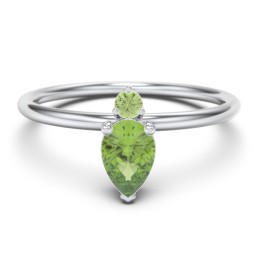Pear Ring with Round Accent Stone in 925 Sterling Silver with Peridot