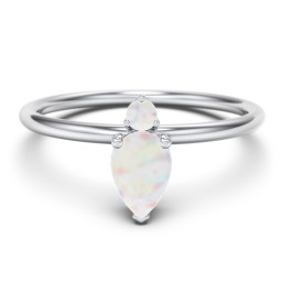 Pear Ring with Round Accent Stone in 925 Sterling Silver with Opal