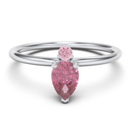 Pear Ring with Round Accent Stone in 925 Sterling Silver with Pink Tourmaline