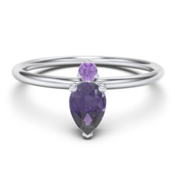 Pear Ring with Round Accent Stone in 925 Sterling Silver with Amethyst