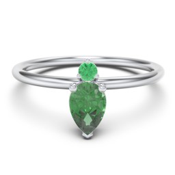 Pear Ring with Round Accent Stone in 925 Sterling Silver with Emerald