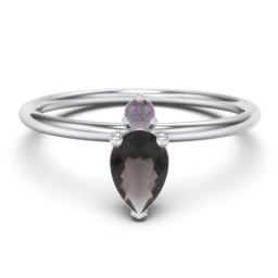Pear Ring with Round Accent Stone in 925 Sterling Silver with Smokey Quartz and Alexandrite