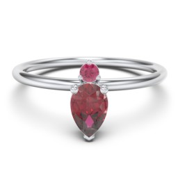 Pear Ring with Round Accent Stone in 925 Sterling Silver with Ruby