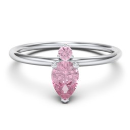 Pear Ring with Round Accent Stone in 925 Sterling Silver with Pink Tourmaline
