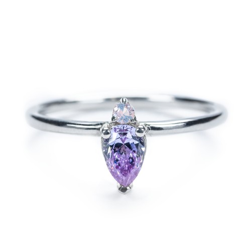 Pear Ring with Round Accent Stone – Sterling Silver with Blue Topaz