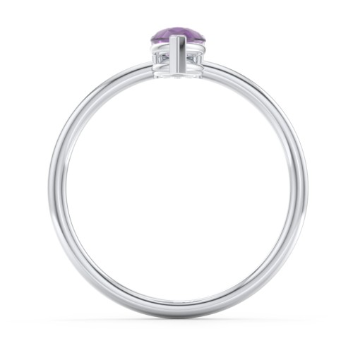 Pear Ring with Round Accent Stone – Sterling Silver with Amethyst