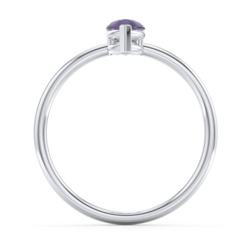 Pear Ring with Round Accent Stone – Sterling Silver with Amethyst