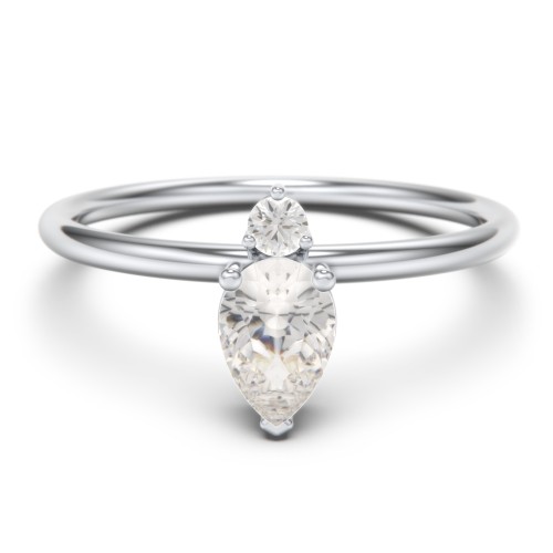 Pear Ring with Round Accent Stone – Sterling Silver with Cubic Zirconia