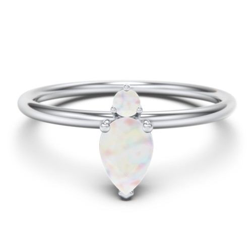 Pear Ring with Round Accent Stone – Sterling Silver with Opal