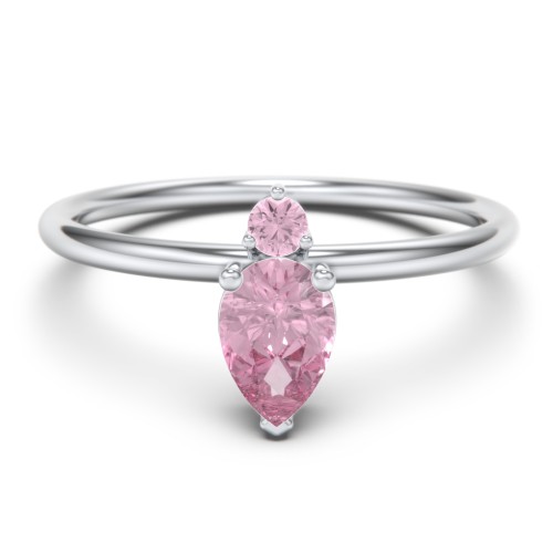 Pear Ring with Round Accent Stone – Sterling Silver with Pink Tourmaline