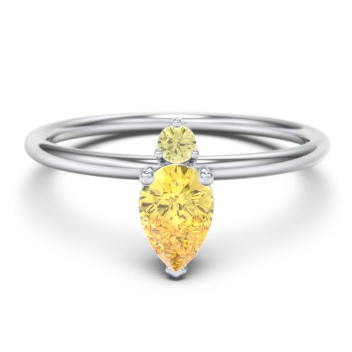 Pear Ring with Round Accent Stone – Sterling Silver with Citrine