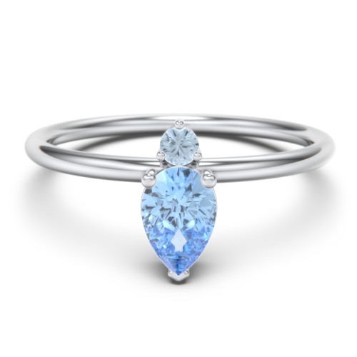 Pear Ring with Round Accent Stone – Sterling Silver with Blue Topaz