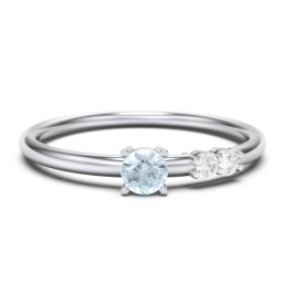 3-Stone Stacking Ring in 925 Sterling Silver with Aquamarine and White Premium Zirconia