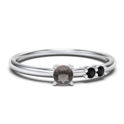 3-Stone Stacking Ring in 925 Sterling Silver with Smokey Quartz and Black Premium Zirconia
