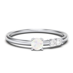 3-Stone Stacking Ring in 925 Sterling Silver with Opal and White Premium Zirconia