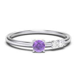3-Stone Stacking Ring in 925 Sterling Silver with Amethyst and White Premium Zirconia