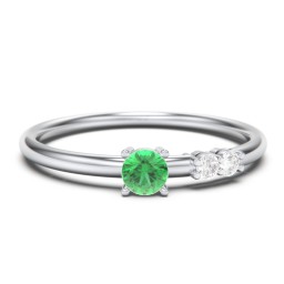 3-Stone Stacking Ring in 925 Sterling Silver with Emerald and White Premium Zirconia