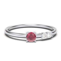 3-Stone Stacking Ring in 925 Sterling Silver with Ruby and White Premium Zirconia